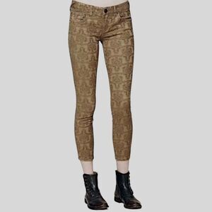 Free People Skinny Floral Textured Jacquard Jeans Pants Size 28 Beige Stretch
